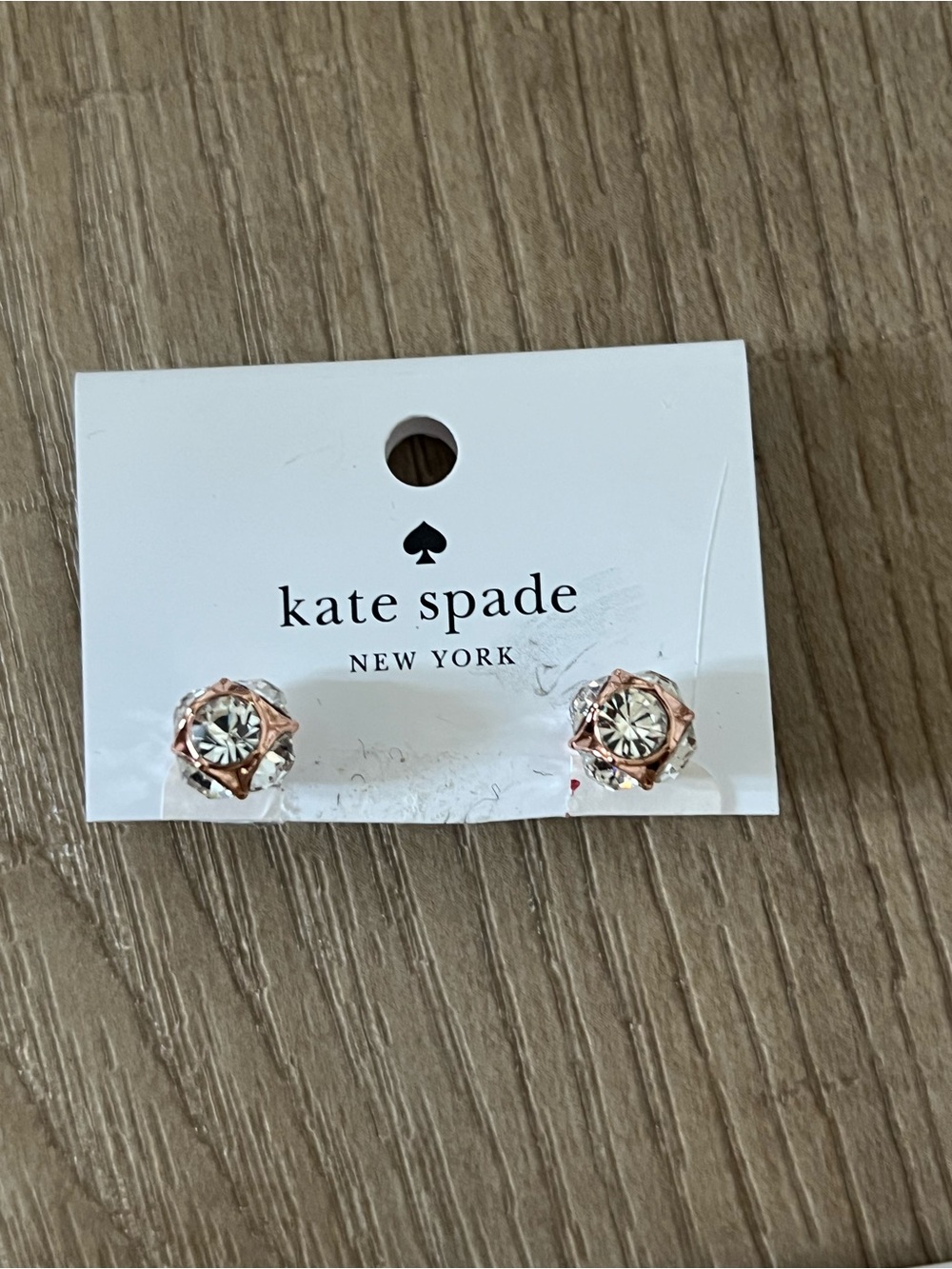 Kate Spade rose gold circle pendant necklace with clear stones and stud earrings - Picture 4 of 5